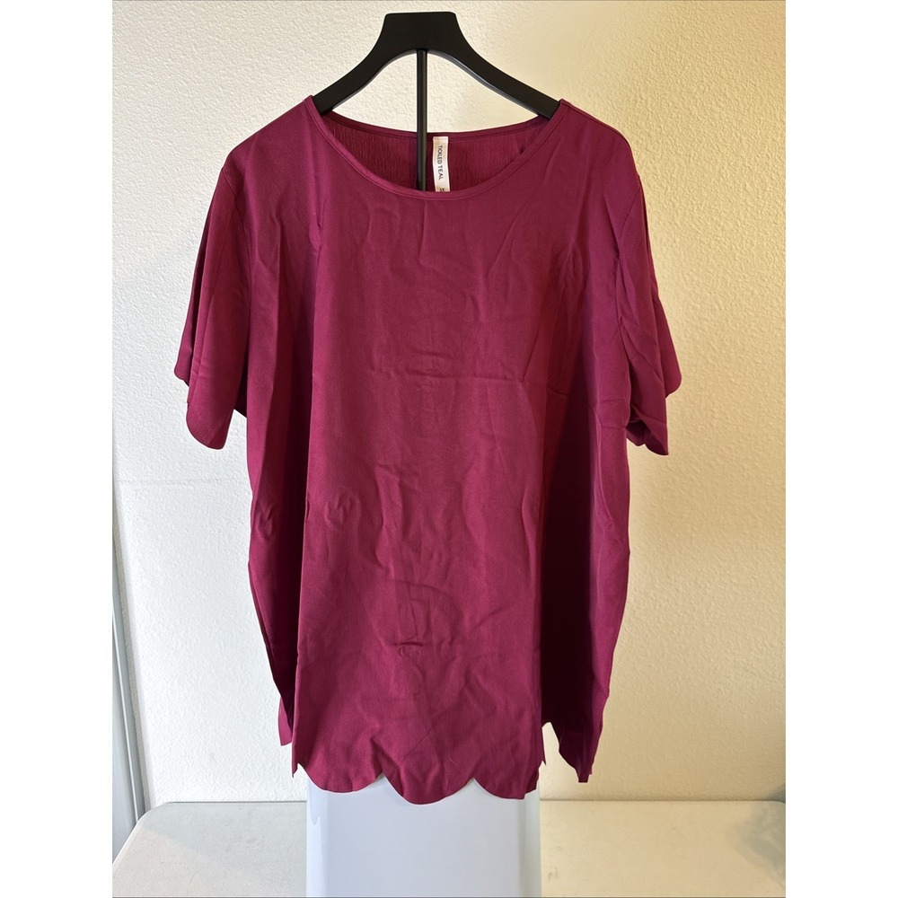 Tickled Teal Women's Ruffle Hem Short Sleeve‎ Top Purple Plus Size 3XL